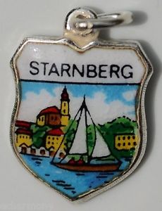 (image for) Starnberg Bavaria GERMANY Lake Vintage Silver Enamel Travel Shield Charm